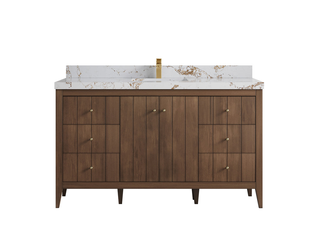 Atlanta Teak Wood 60 in. W x 22 in. D Single Sink Bathroom Vanity