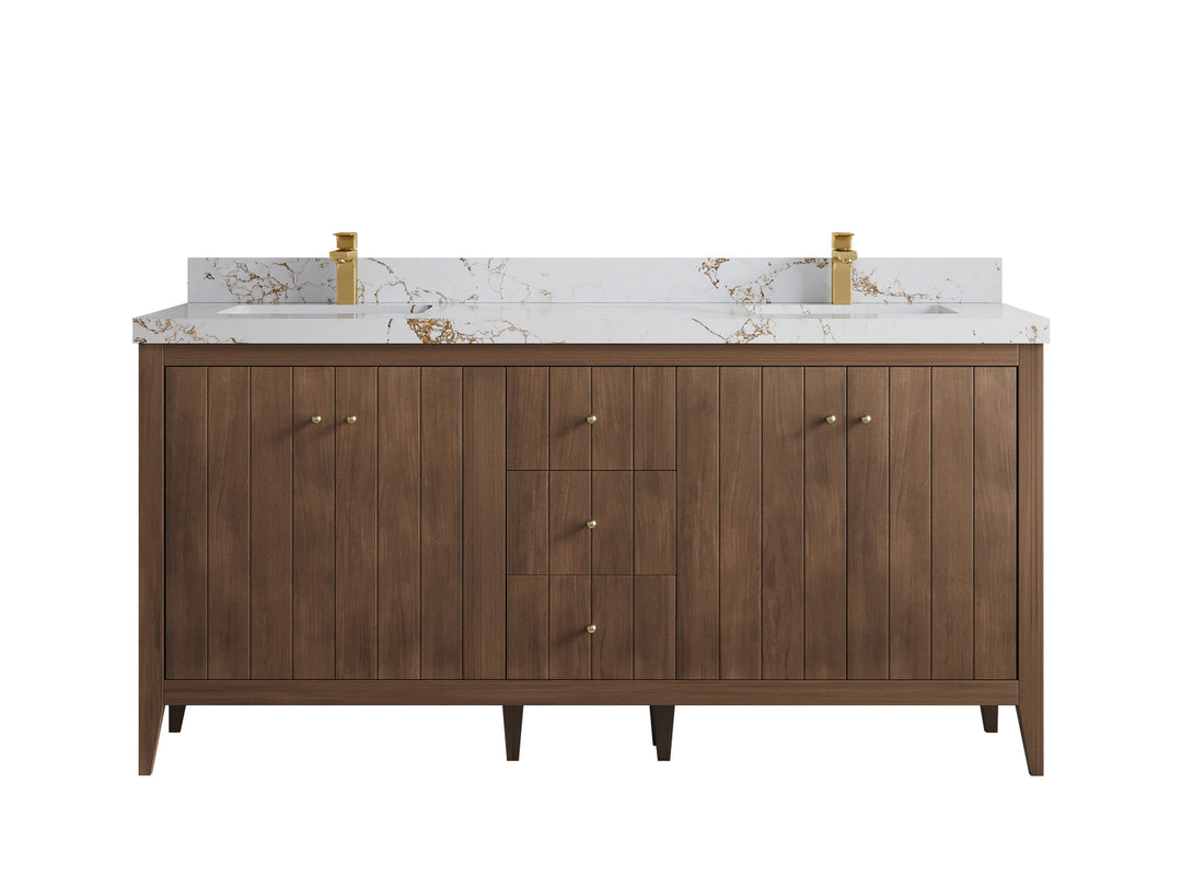 Atlanta Teak Wood 72 in. W x 22 in. D Double Sink Bathroom Vanity
