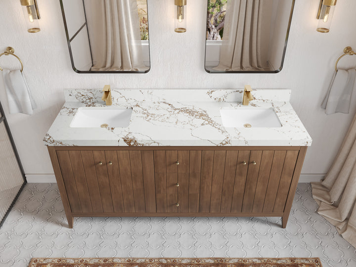 Atlanta Teak Wood 72 in. W x 22 in. D Double Sink Bathroom Vanity - photo 59