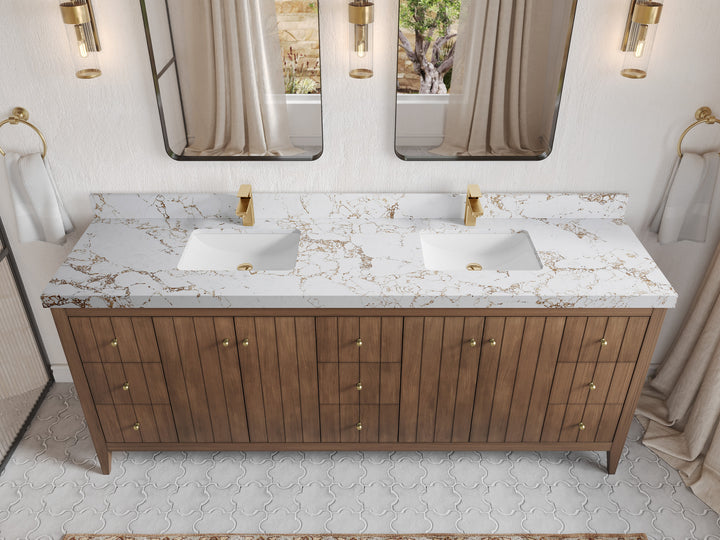 Atlanta Teak Wood 84 in. W x 22 in. D Double Sink Bathroom Vanity - photo 38
