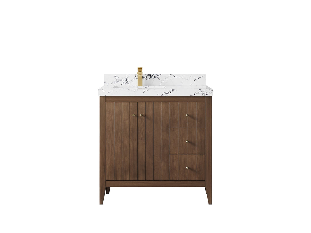 Atlanta Teak Wood 36 in. W x 22 in. D Left Offset Sink Bathroom Vanity