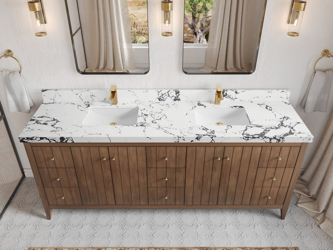 Atlanta Teak Wood 84 in. W x 22 in. D Double Sink Bathroom Vanity