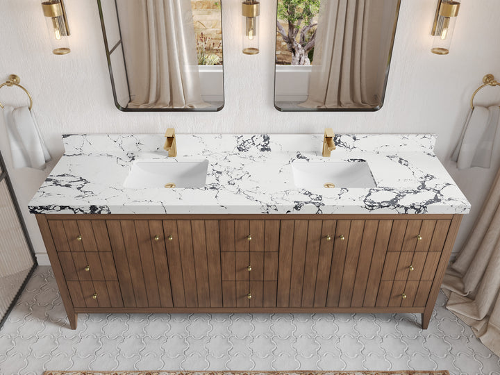 Atlanta Teak Wood 84 in. W x 22 in. D Double Sink Bathroom Vanity - photo 63