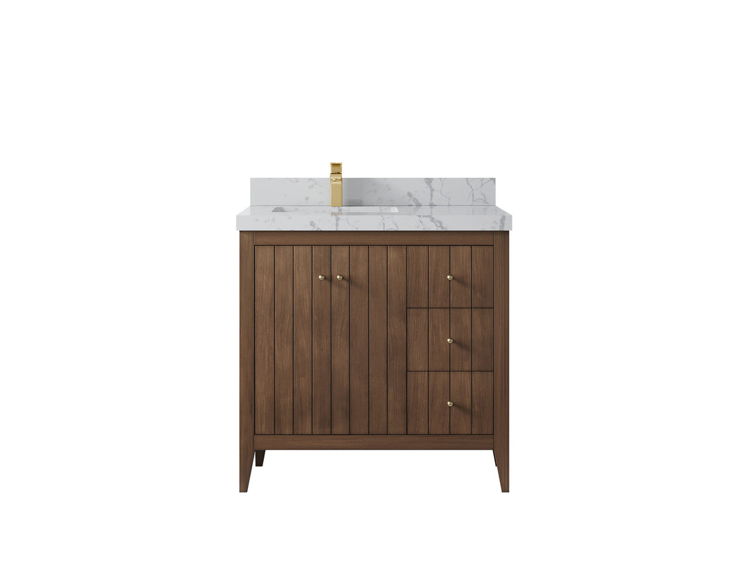Atlanta Teak Wood 36 in. W x 22 in. D Left Offset Sink Bathroom Vanity