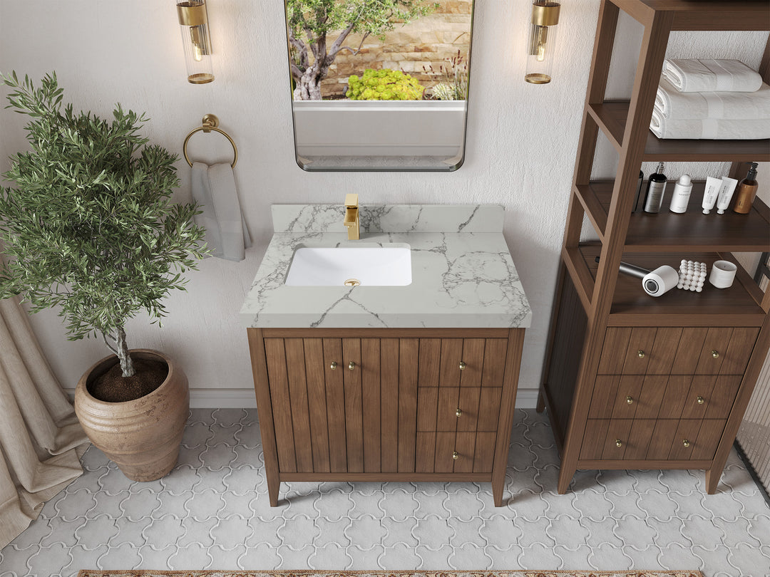 Atlanta Teak Wood 36 in. W x 22 in. D Left Offset Sink Bathroom Vanity