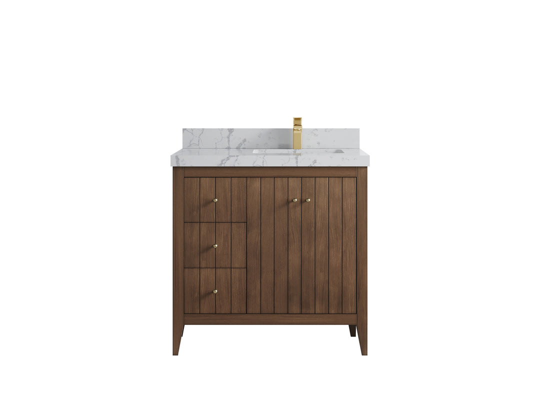 Atlanta Teak Wood 36 in. W x 22 in. D Right Offset Sink Bathroom Vanity