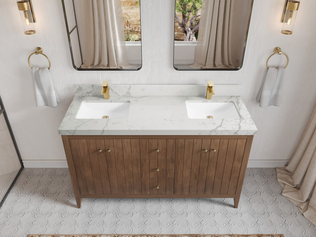 Atlanta Teak Wood 60 in. W x 22 in. D Double Sink Bathroom Vanity