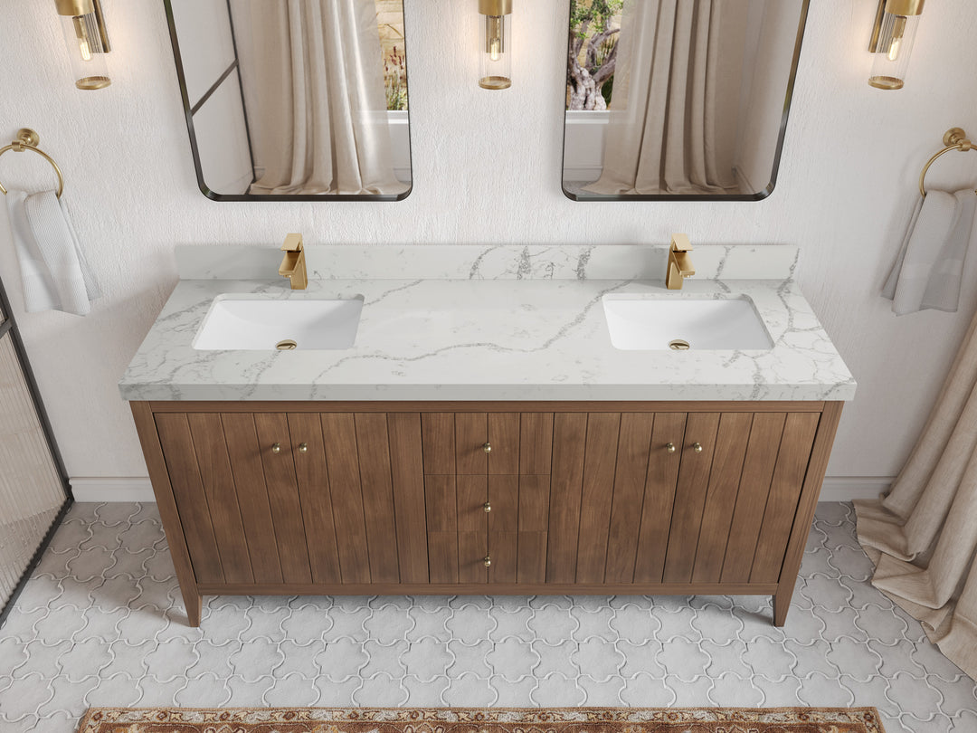 Atlanta Teak Wood 72 in. W x 22 in. D Double Sink Bathroom Vanity