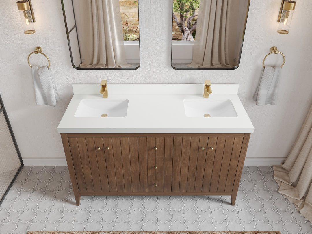 Atlanta Teak Wood 60 in. W x 22 in. D Double Sink Bathroom Vanity