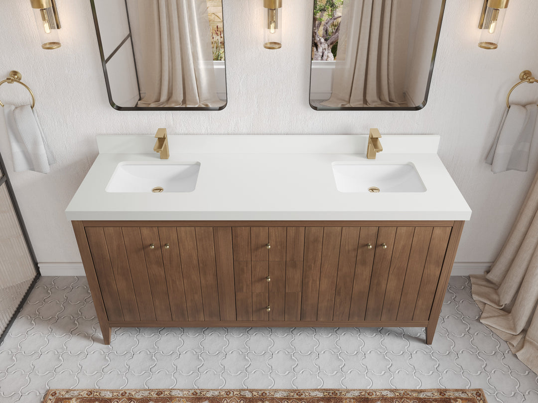 Atlanta Teak Wood 72 in. W x 22 in. D Double Sink Bathroom Vanity