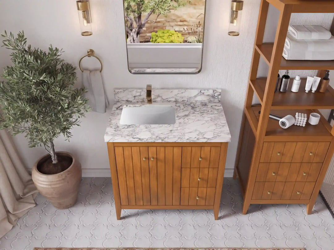 Atlanta Teak Wood 36 in. W x 22 in. D Left Offset Sink Bathroom Vanity | 
              
                Dark Natural Teak
                
                  
             - ATL_TK_DNT_WHQZ_36L - photo №33