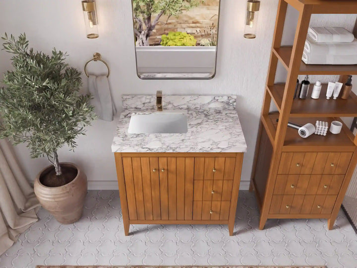 Atlanta Teak Wood 36 in. W x 22 in. D Left Offset Sink Bathroom Vanity - photo 33