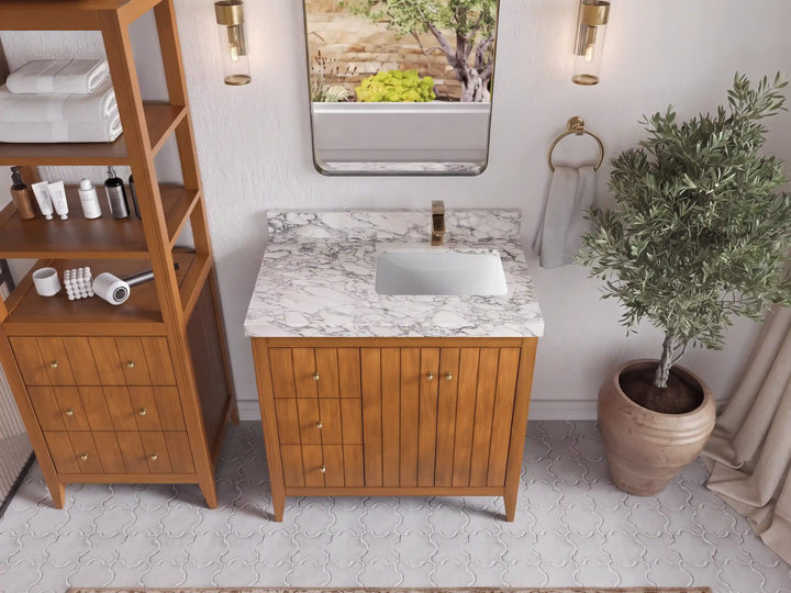 Atlanta Teak Wood 36 in. W x 22 in. D Right Offset Sink Bathroom Vanity - photo 30