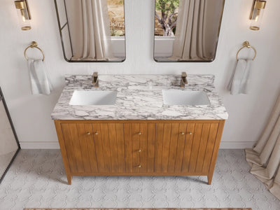 Atlanta Teak Wood 60 in. W x 22 in. D Double Sink Bathroom Vanity