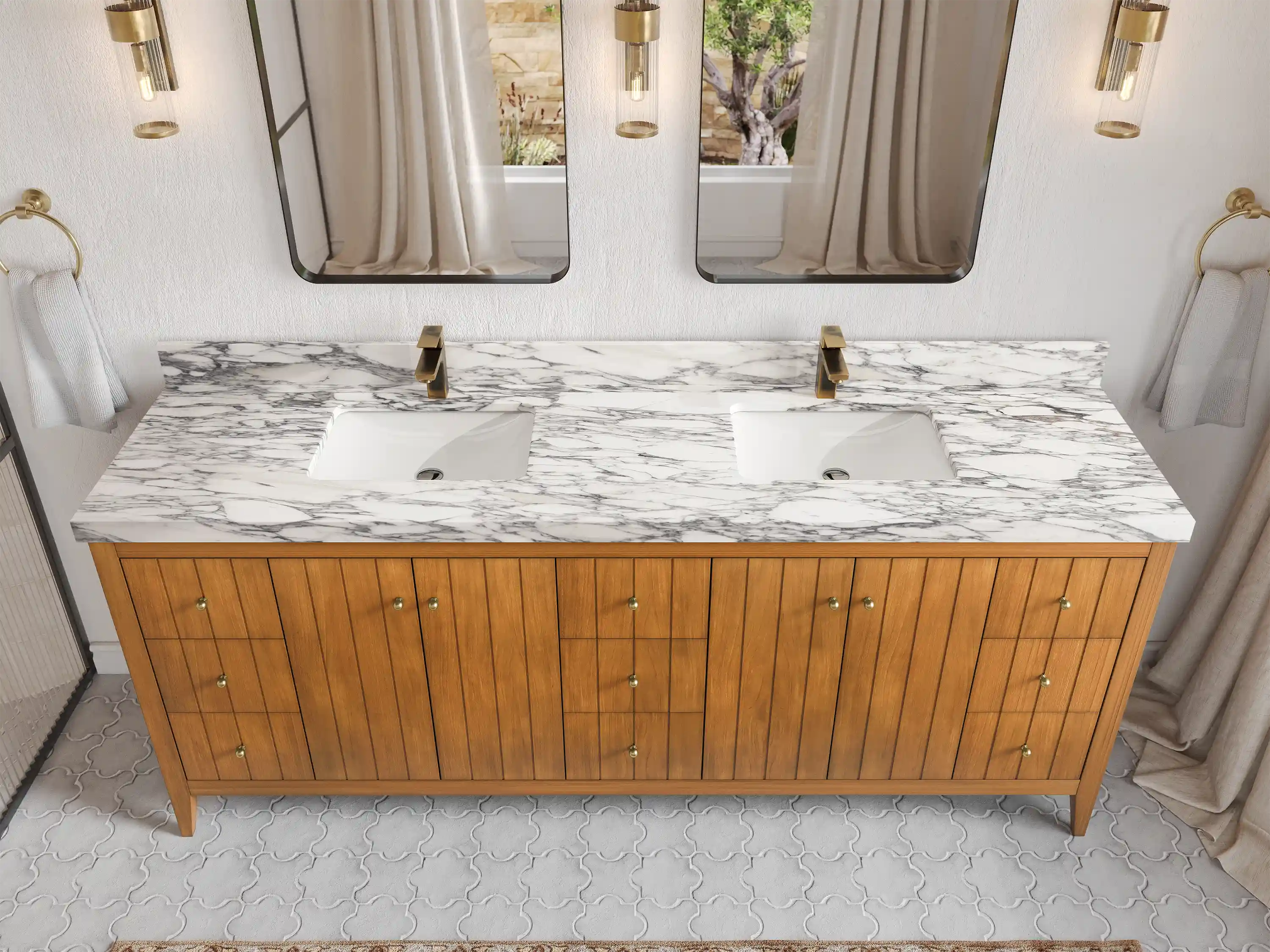 Atlanta Teak Wood 84 in. W x 22 in. D Double Sink Bathroom Vanity