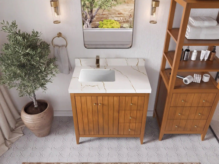 Atlanta Teak Wood 36 in. W x 22 in. D Left Offset Sink Bathroom Vanity - photo 32