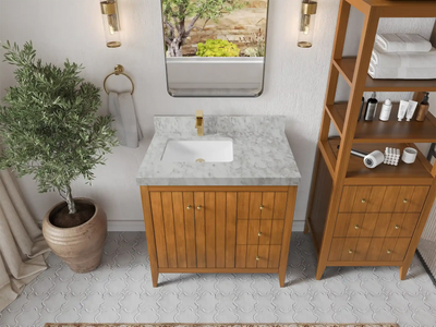 Atlanta Teak Wood 36 in. W x 22 in. D Left Offset Sink Bathroom Vanity
