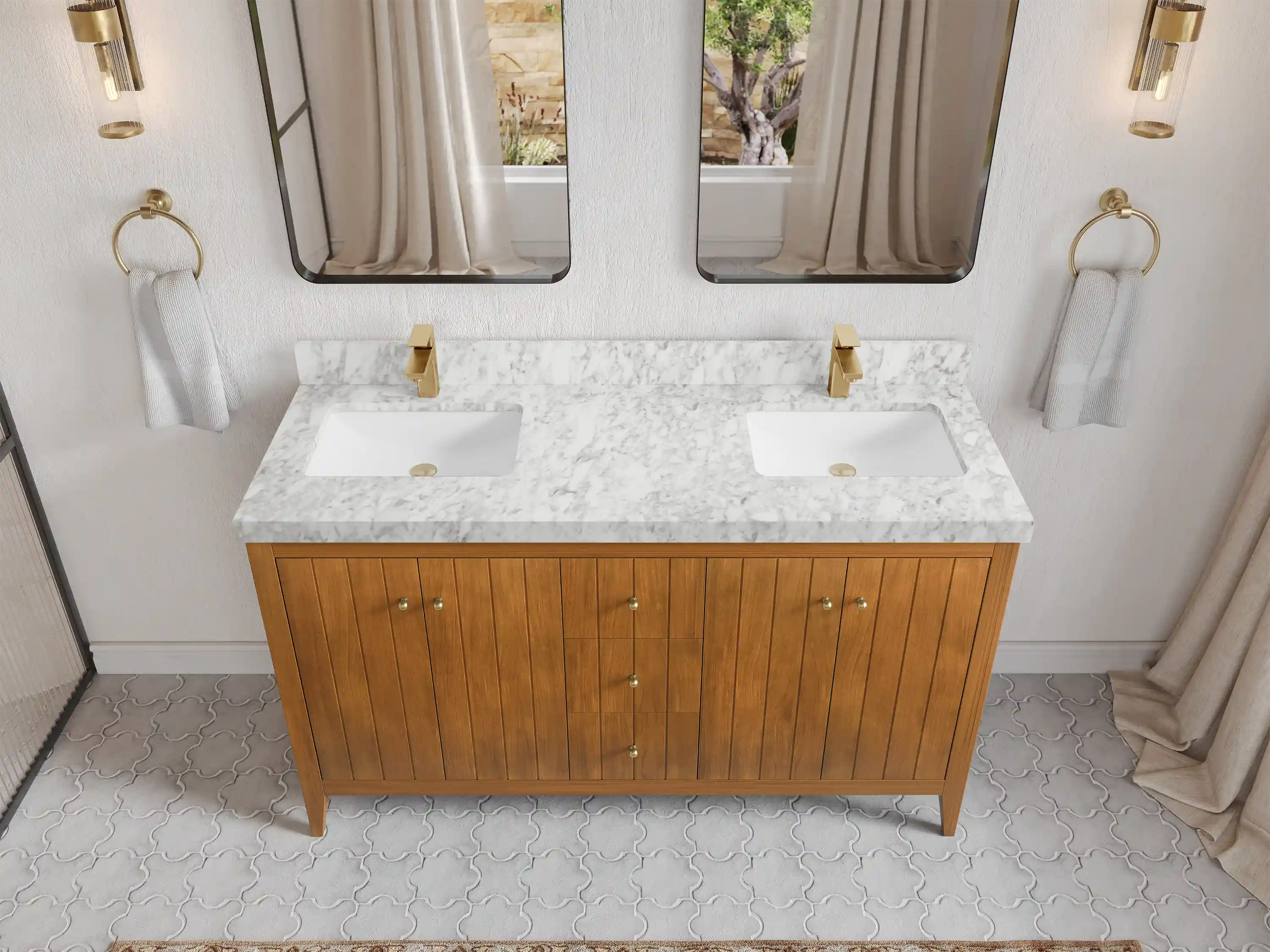 Atlanta Teak Wood 60 in. W x 22 in. D Double Sink Bathroom Vanity