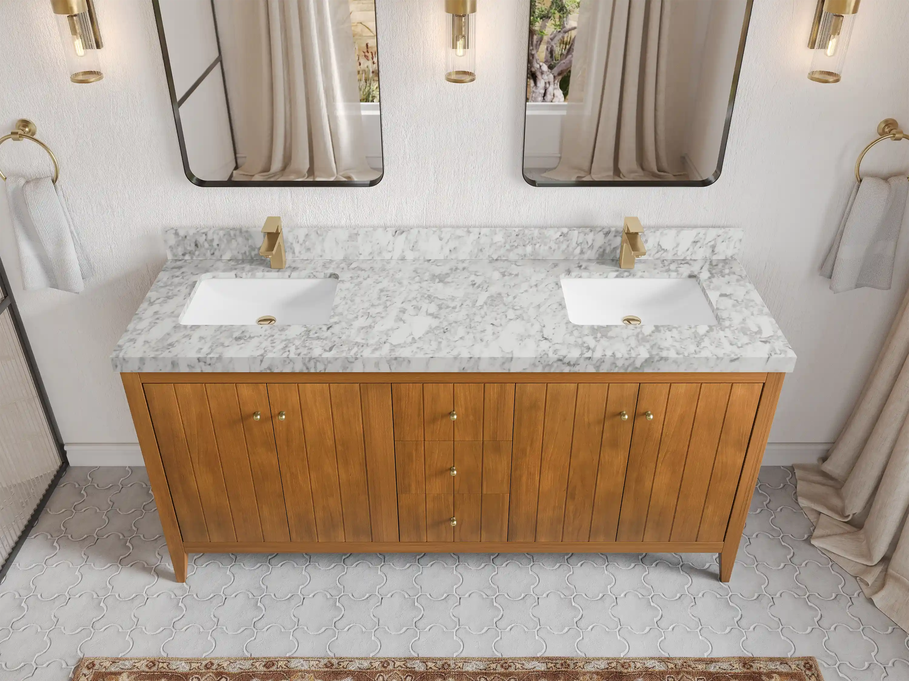 Atlanta Teak Wood 72 in. W x 22 in. D Double Sink Bathroom Vanity