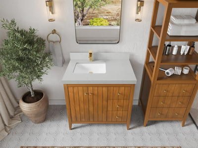 Atlanta Teak Wood 36 in. W x 22 in. D Left Offset Sink Bathroom Vanity