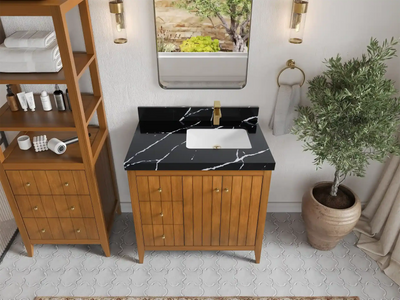 Atlanta Teak Wood 36 in. W x 22 in. D Right Offset Sink Bathroom Vanity