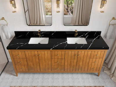 Atlanta Teak Wood 84 in. W x 22 in. D Double Sink Bathroom Vanity