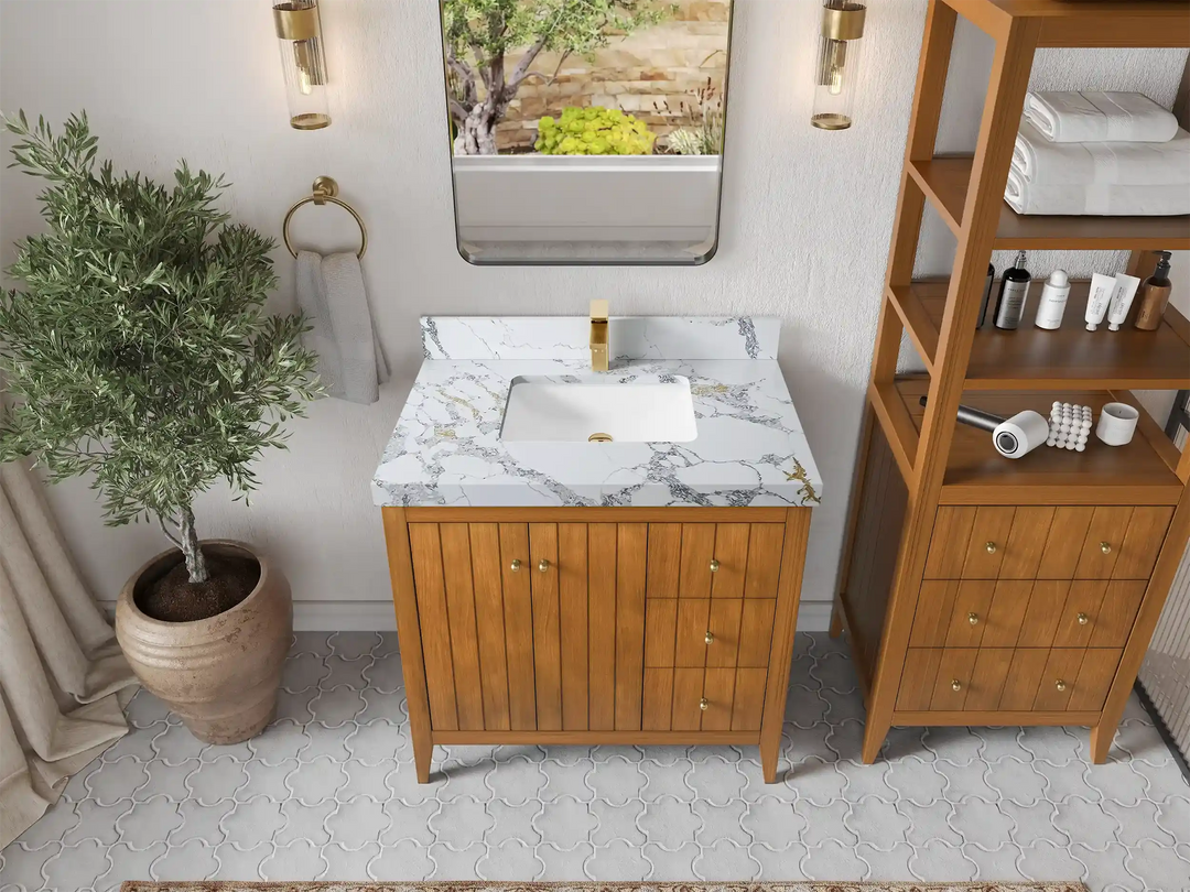Atlanta Teak Wood 36 in. W x 22 in. D Center Sink Bathroom Vanity | 
              
                Dark Natural Teak
                
                  
             - ATL_TK_DNT_WHQZ_36CL - photo №18