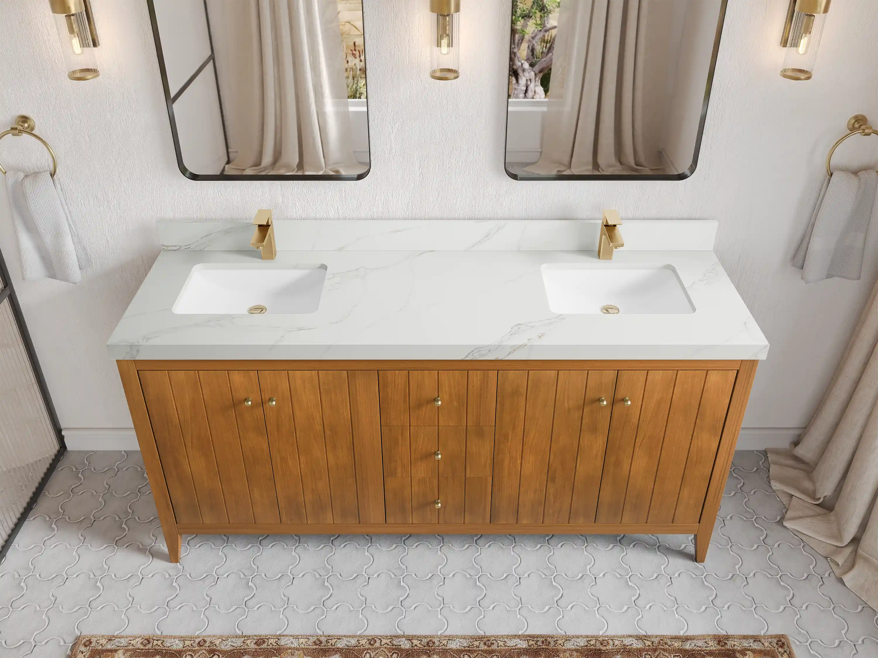 Atlanta Teak Wood 72 in. W x 22 in. D Double Sink Bathroom Vanity
