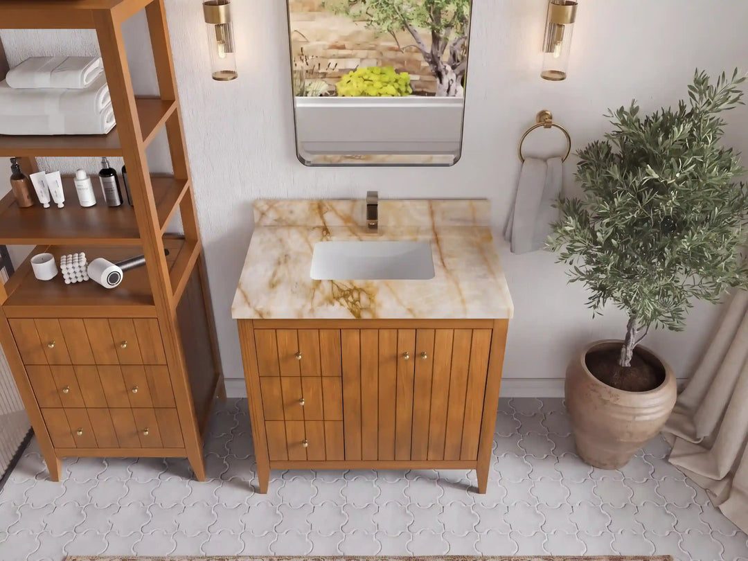 Atlanta Teak Wood 36 in. W x 22 in. D Center Sink Bathroom Vanity | 
              
                Dark Natural Teak
                
                  
             - ATL_TK_DNT_WHQZ_36CR - photo №34