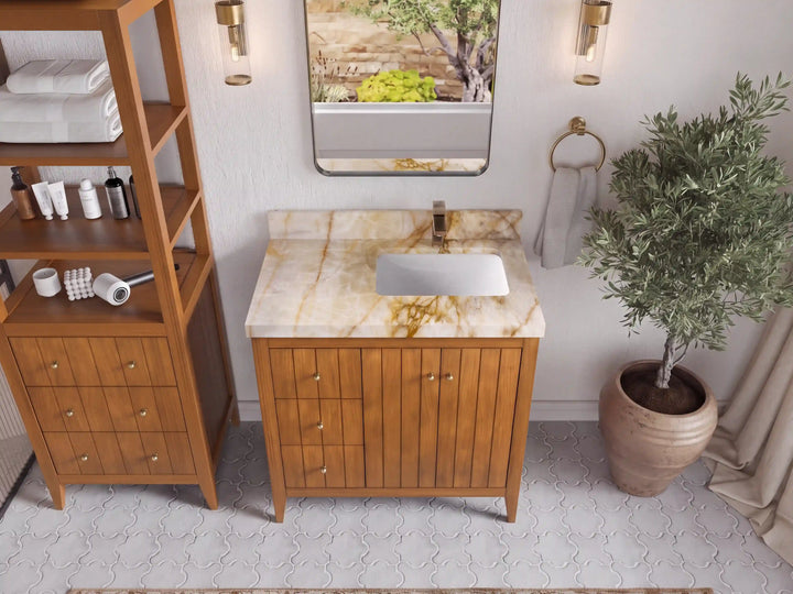 Atlanta Teak Wood 36 in. W x 22 in. D Right Offset Sink Bathroom Vanity - photo 31