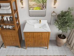 Atlanta Teak Wood 36 in. W x 22 in. D Right Offset Sink Bathroom Vanity - photo 16