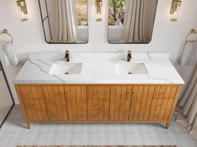 Atlanta Teak Wood 84 in. W x 22 in. D Double Sink Bathroom Vanity
