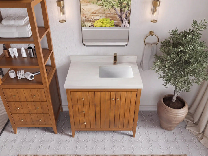 Atlanta Teak Wood 36 in. W x 22 in. D Right Offset Sink Bathroom Vanity - photo 41