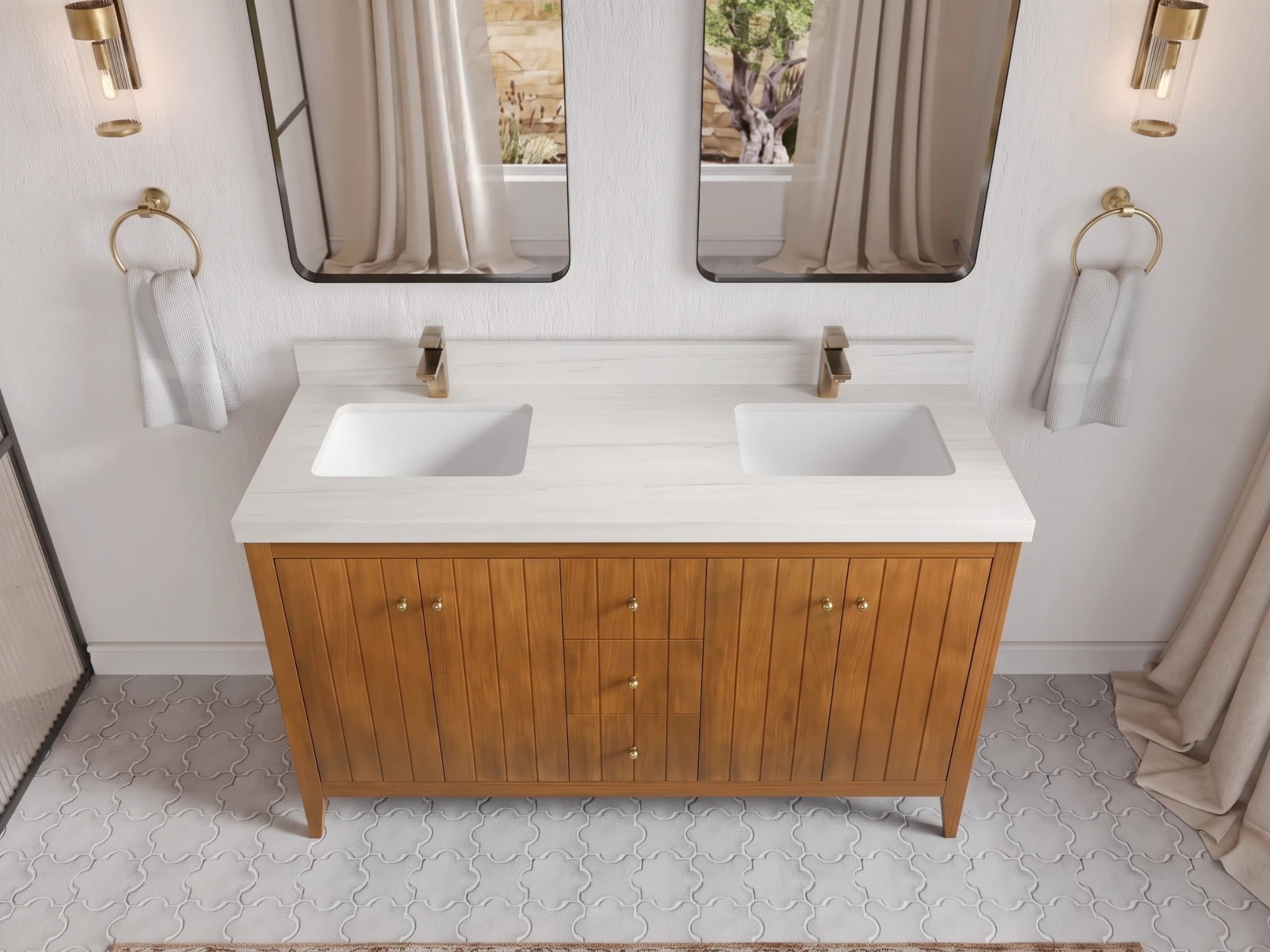 Atlanta Teak Wood 60 in. W x 22 in. D Double Sink Bathroom Vanity