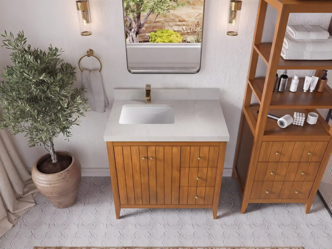 Atlanta Teak Wood 36 in. W x 22 in. D Left Offset Sink Bathroom Vanity | 
              
                Dark Natural Teak
                
                  
             - ATL_TK_DNT_WHQZ_36L - photo №31