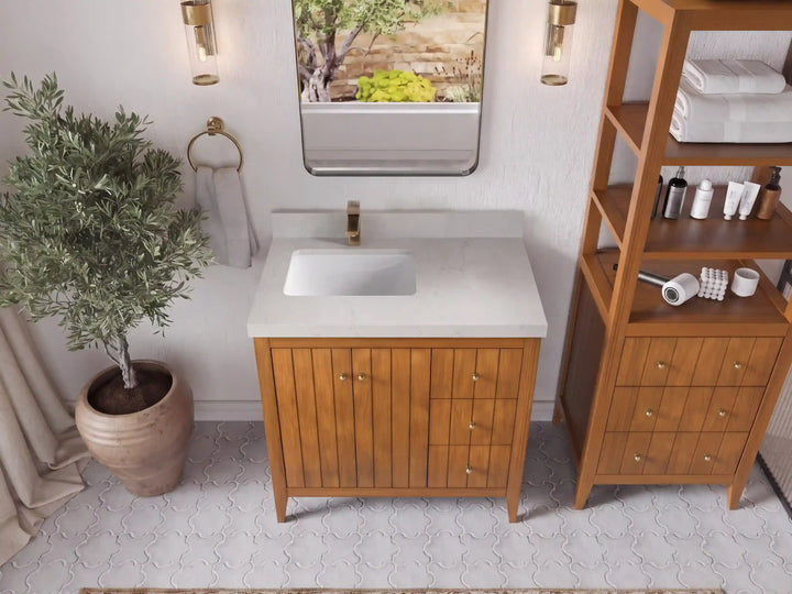 Atlanta Teak Wood 36 in. W x 22 in. D Left Offset Sink Bathroom Vanity - photo 31