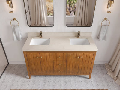 Atlanta Teak Wood 60 in. W x 22 in. D Double Sink Bathroom Vanity
