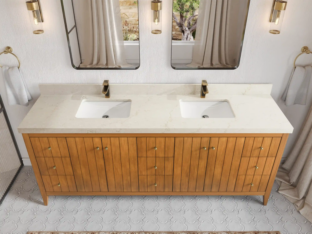 Atlanta Teak Wood 84 in. W x 22 in. D Double Sink Bathroom Vanity | 
              
                Dark Natural Teak
                
                  
             - ATL_TK_DNT_WHQZ_84 - photo №21