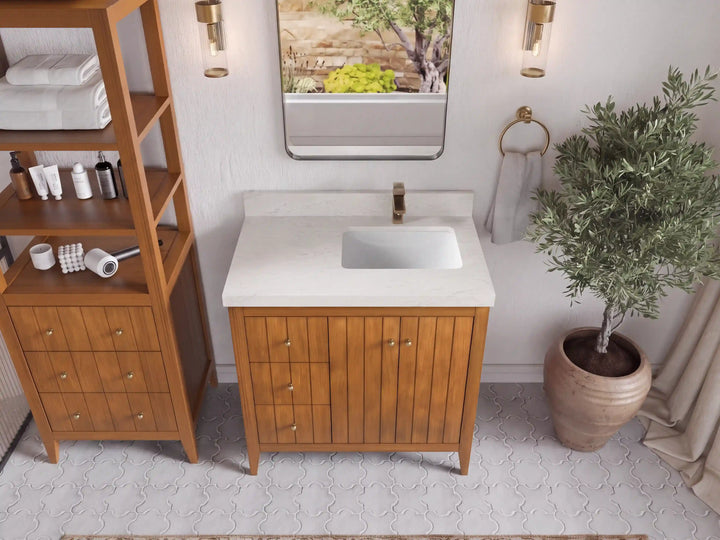 Atlanta Teak Wood 36 in. W x 22 in. D Right Offset Sink Bathroom Vanity - photo 33