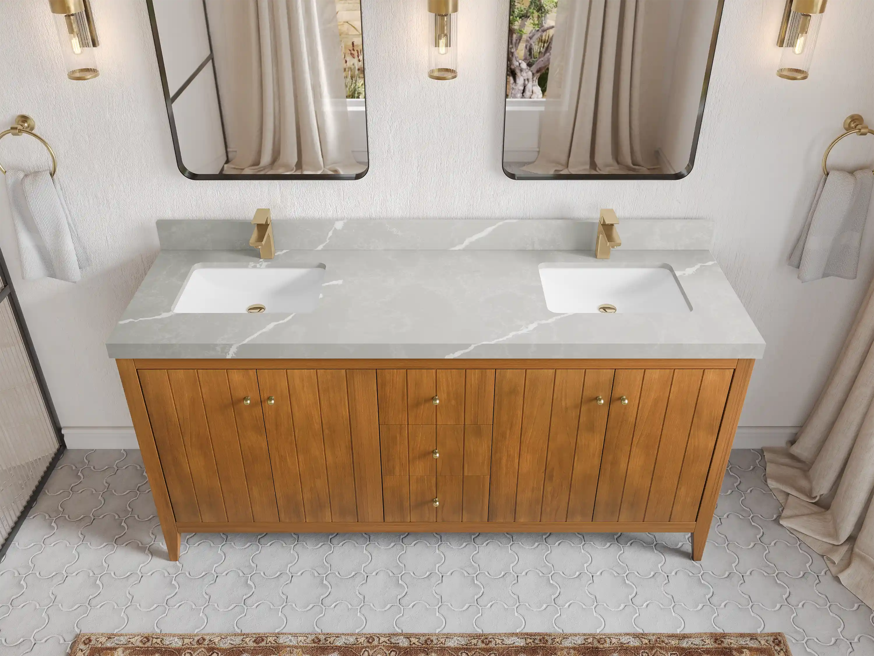 Atlanta Teak Wood 72 in. W x 22 in. D Double Sink Bathroom Vanity