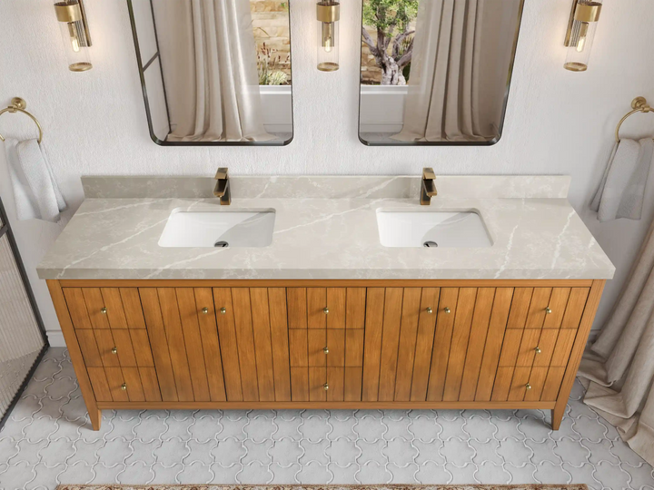 Atlanta Teak Wood 84 in. W x 22 in. D Double Sink Bathroom Vanity - photo 23