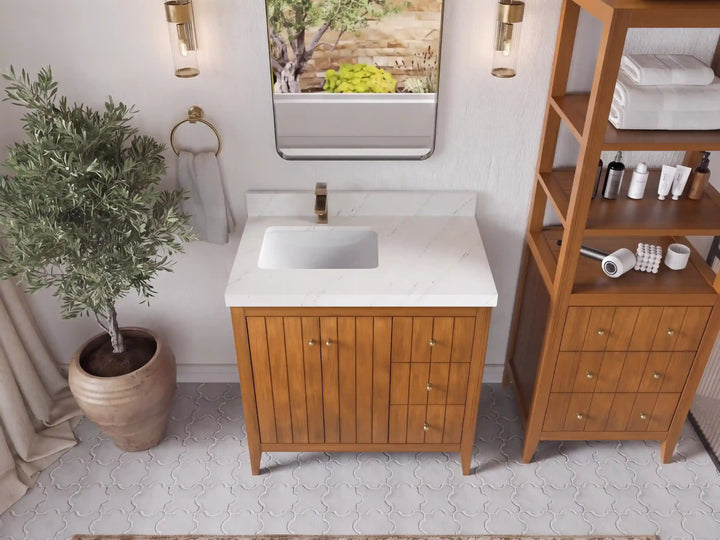 Atlanta Teak Wood 36 in. W x 22 in. D Left Offset Sink Bathroom Vanity - photo 29