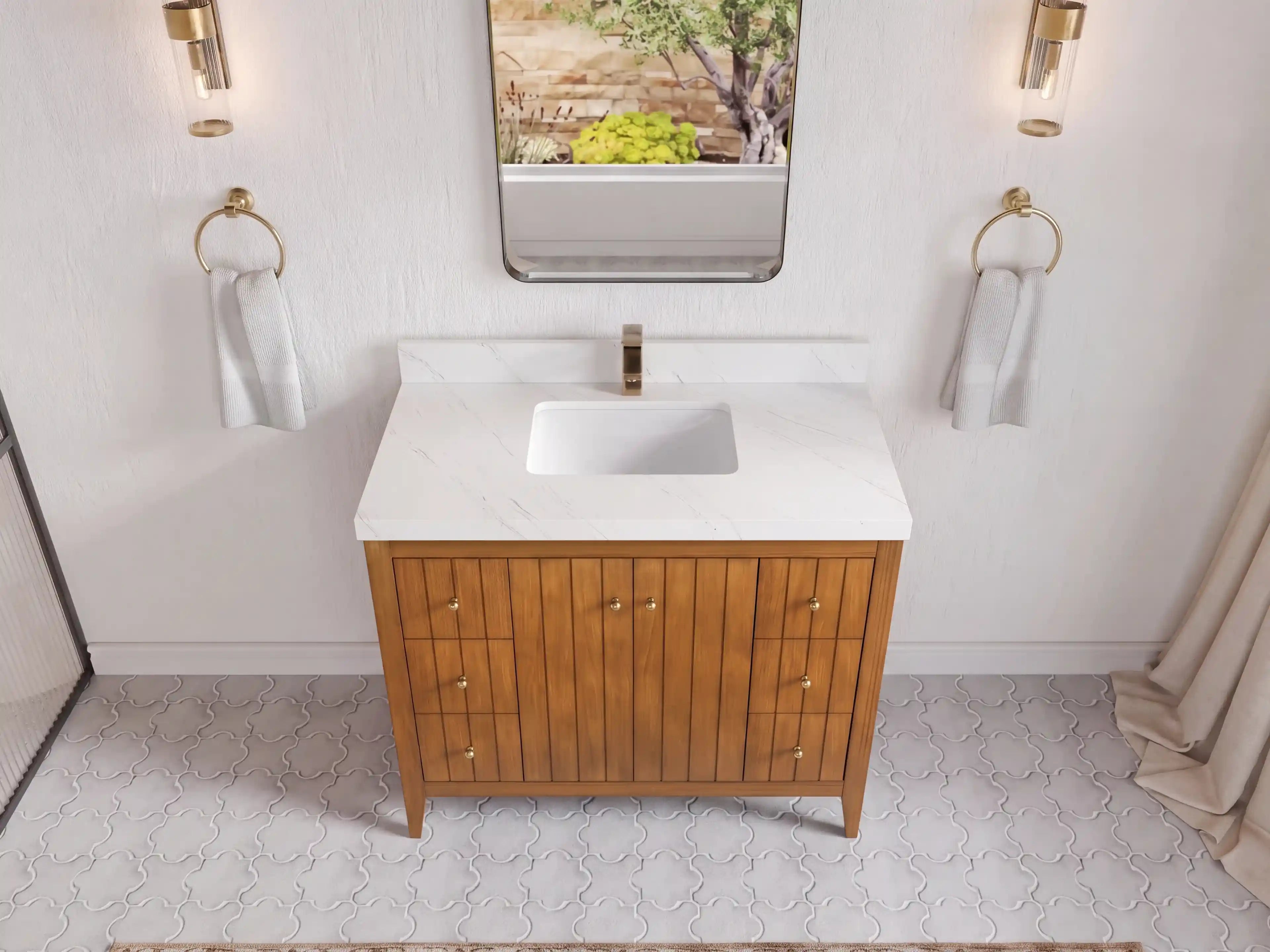 Atlanta Teak Wood 42 in. W x 22 in. D Single Sink Bathroom Vanity