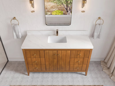 Atlanta Teak Wood 60 in. W x 22 in. D Single Sink Bathroom Vanity
