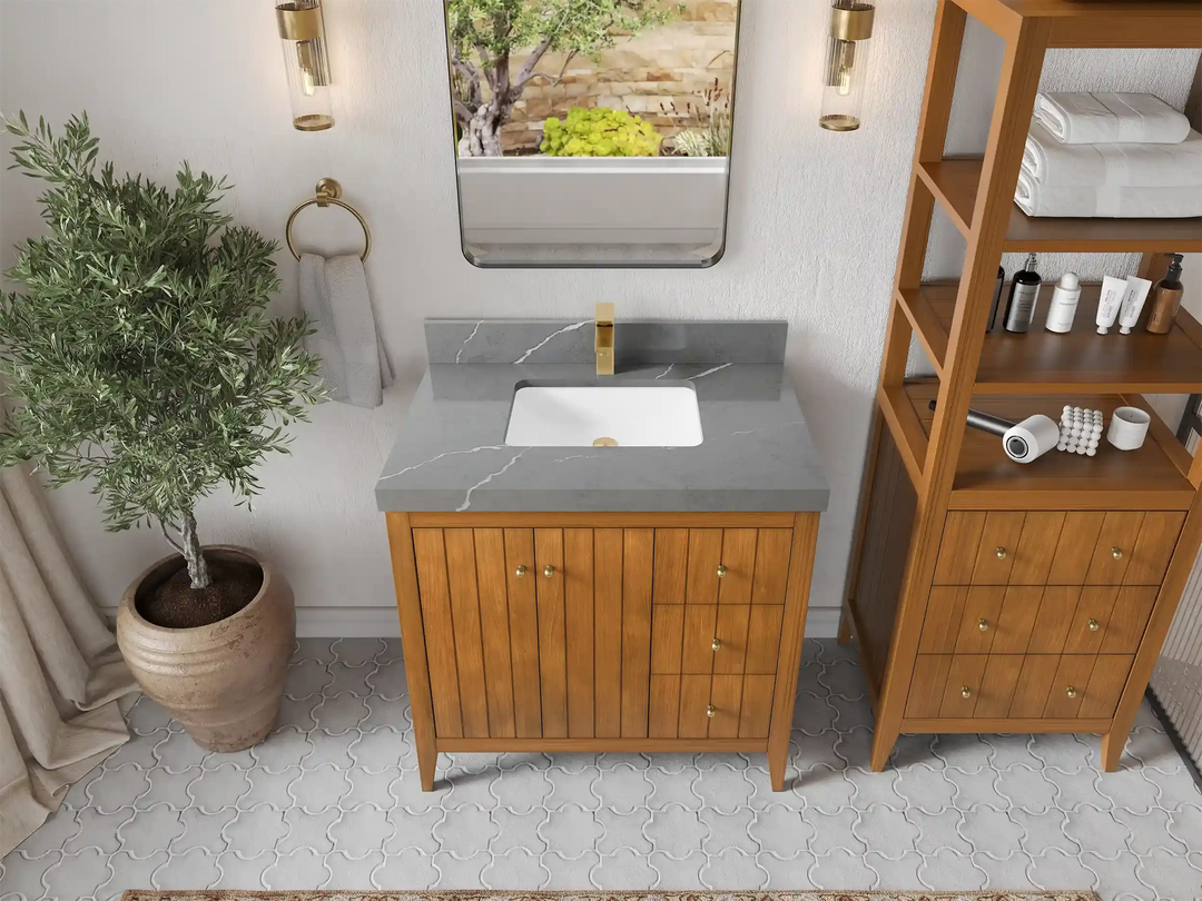 Atlanta Teak Wood 36 in. W x 22 in. D Center Sink Bathroom Vanity | 
              
                Dark Natural Teak
                
                  
             - ATL_TK_DNT_WHQZ_36CL - photo №23