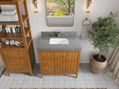 Atlanta Teak Wood 36 in. W x 22 in. D Center Sink Bathroom Vanity