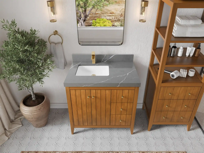 Atlanta Teak Wood 36 in. W x 22 in. D Left Offset Sink Bathroom Vanity