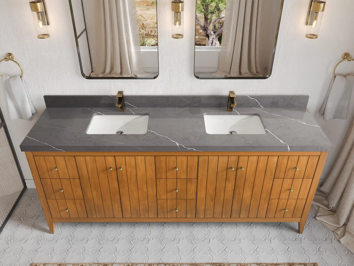 Atlanta Teak Wood 84 in. W x 22 in. D Double Sink Bathroom Vanity - photo 26