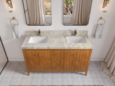 Atlanta Teak Wood 60 in. W x 22 in. D Double Sink Bathroom Vanity
