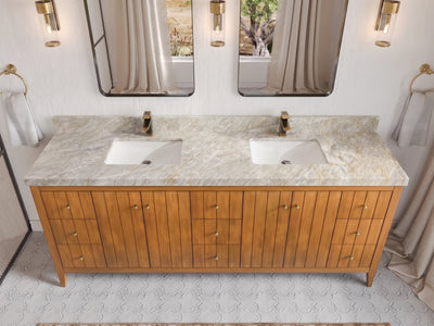 Atlanta Teak Wood 84 in. W x 22 in. D Double Sink Bathroom Vanity